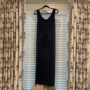 Vince. Navy, tie front, midi, sleeveless dress. L